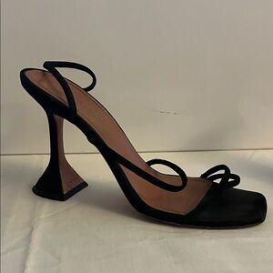 Amina Muaddi Black Strappy Heels